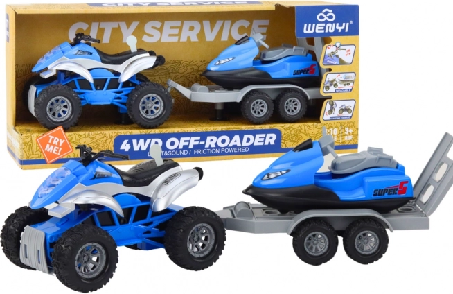 toy set quad with trailer and jet ski