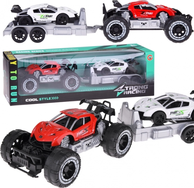 Terenní auto s přívěsem a sportovním autíčkem