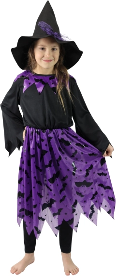 Dziecięcy kostium czarownicy z nietoperzami i kapeluszem – rozmiar S