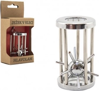 Metal Hedgehog in a Cage Puzzle, Chrome-Plated