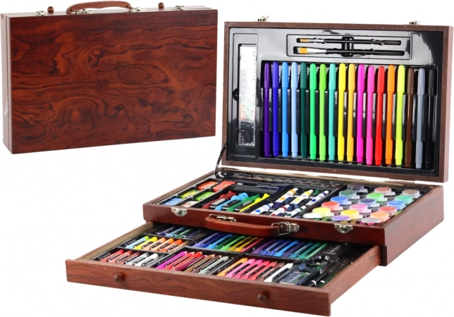 Umetniški komplet v lesenem kovčku 123 kosov