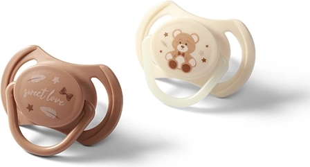 BabyOno silicone pacifiers symmetrical 0–6 m, set of 2 pcs (daytime and glow-in-the-dark)