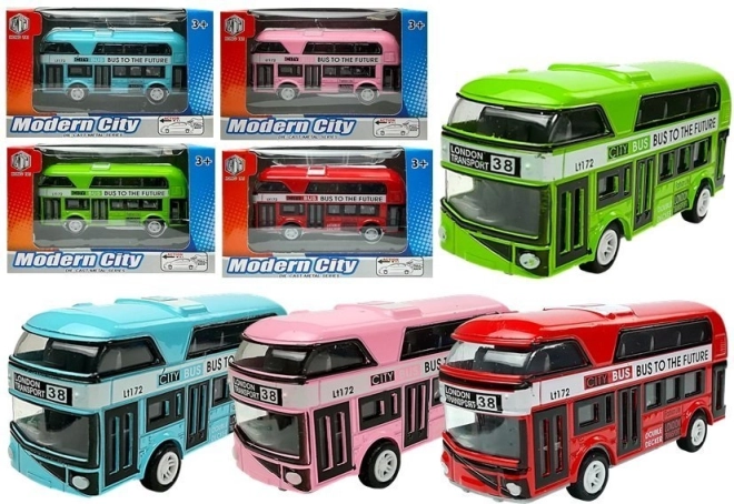 Dubbeldekker met opwindmechanisme – metalen model in 4 kleuren