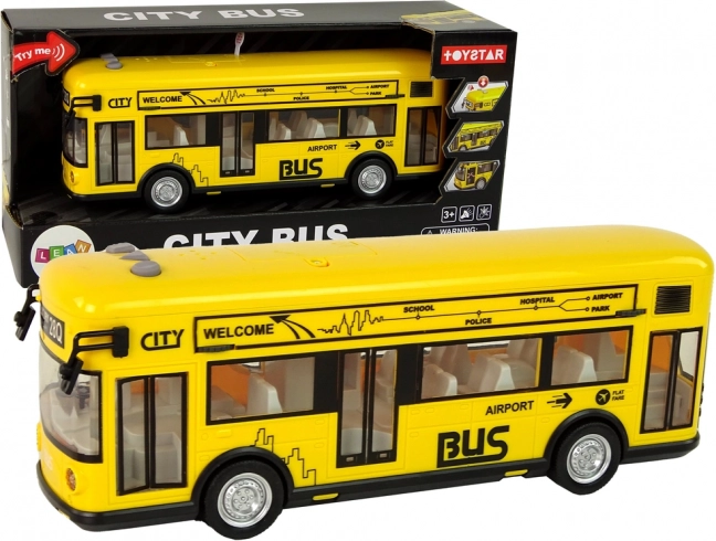 Gelber Stadtbus mit Schwungmotor 1:18