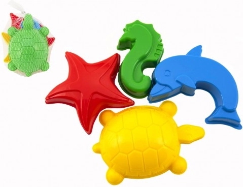 Plastic sand molds – sea animals, set of 4 in a net