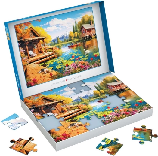 Eurographics Connecting Pieces puzzel: berghut aan het meer 24 stukjes