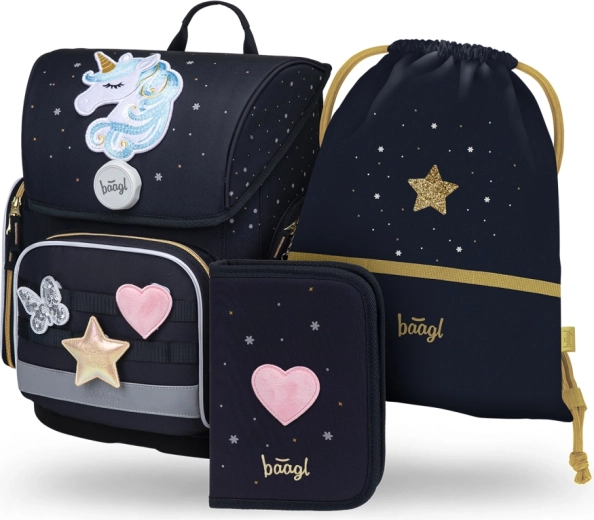 Set scolaire BAAGL Ergo Unicorn Gold – cartable, trousse et sac