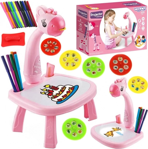 Projecteur de dessin pour enfants Woopie girafe rose avec ardoise effaçable et feutres