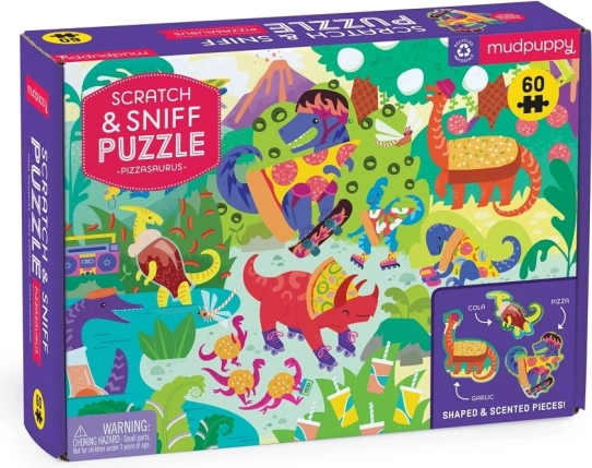 Mudpuppy Pizzasaurus scented puzzle for kids, 60 pieces