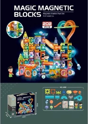 Jeu de construction 3D magnétique avec lumière, 202 pièces