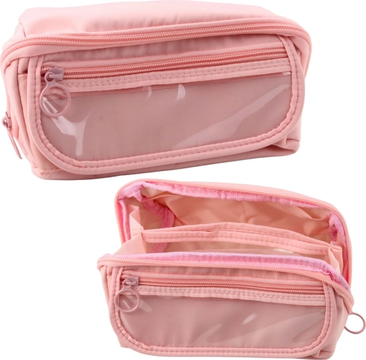 Pink Folding Pencil Case with Transparent Pocket