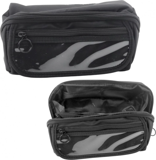 Black Foldable School Pencil Case with Transparent Pocket