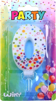 Party cake candle number 0 with polka dots