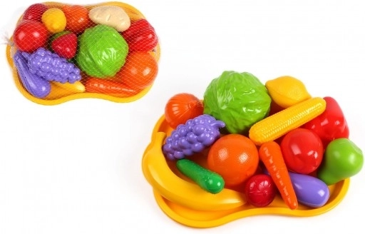 Set di frutta e verdura in plastica con vassoio