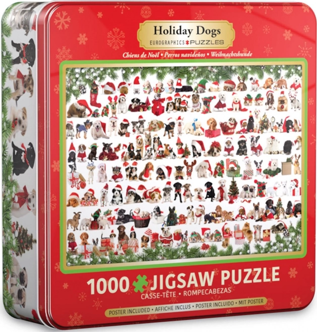 Puzzle in scatola di latta Cani di Natale 1000 pezzi EUROGRAPHICS