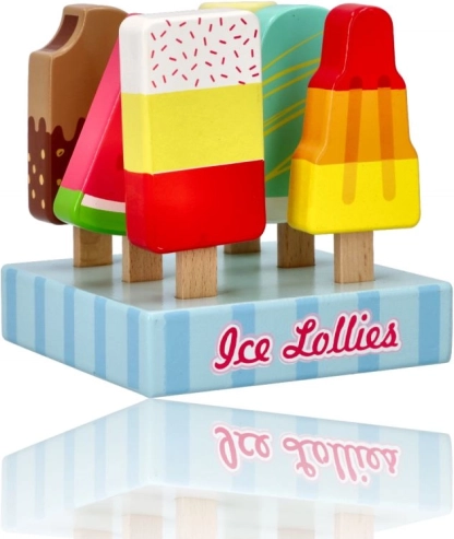 Wooden popsicles on a stand for kids