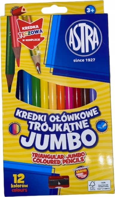 ASTRA Crayons triangulaires 12 pièces Jumbo avec taille-crayon (y compris un crayon multicolore)