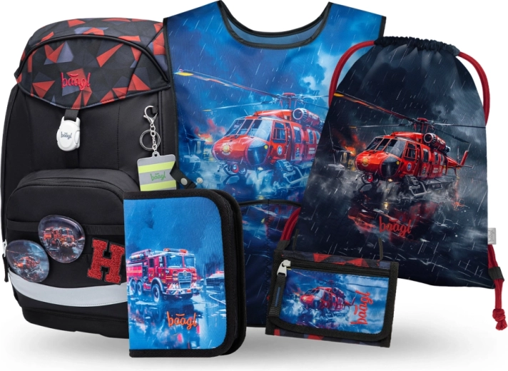 Baagl skolesæt Airy Plus Redningsfolk – rygsæk, penalhus, pose, forklæde og pung