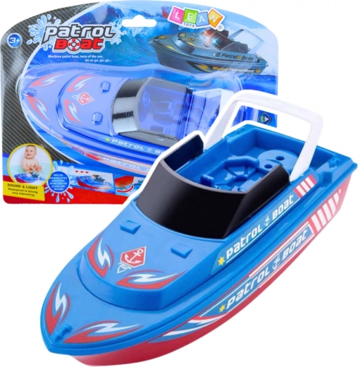 Battery-powered bath patrol boat with LED lights and sounds – blue
