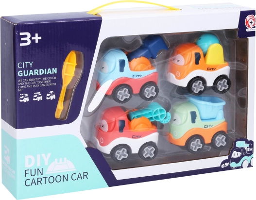 Auto da costruzione avvitabili, set di 4 pezzi, 7 cm