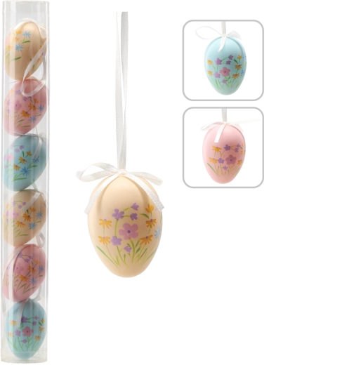 Lot de 6 œufs de Pâques avec motifs floraux 6 cm