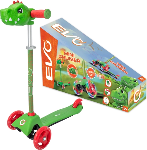 Kinder driewielstep EVO Light Up Mini Cruiser Dino met LED-wielen, in hoogte verstelbaar