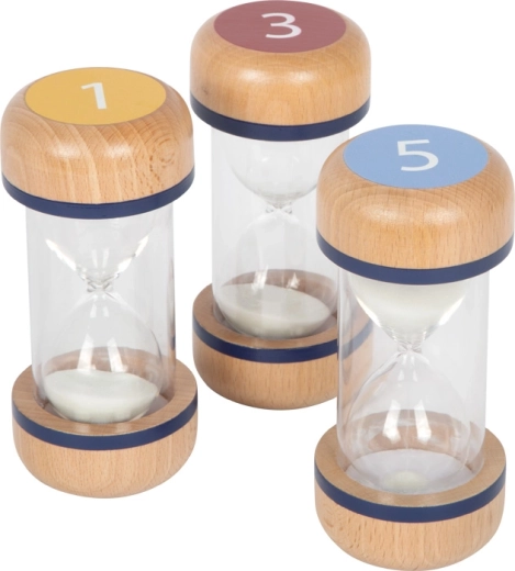 Small foot set of wooden hourglasses 1–3–5 minutes