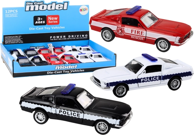 Metal politibil og brandbil 1:32 med friktionsdrev