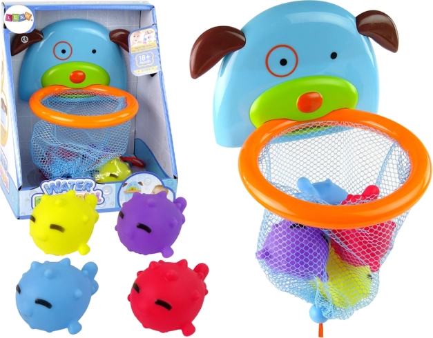 Zabawka kąpielowa mini koszykówka z pieskiem i gumowymi rybkami