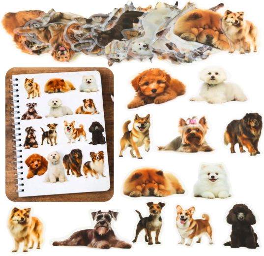 Set of dog stickers, various breeds, transparent, glossy, 50 pcs