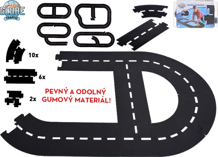 Kids Globe Traffic racerbane – fleksibel gummivej, 18 dele