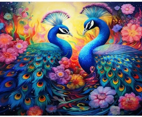 Peinture diamant – Rendez-vous de paons 30 × 40 cm