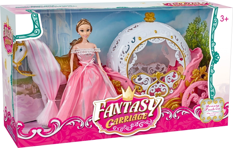Carrozza magica rosa con Pegaso e bambola con luce e suono