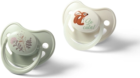 BabyOno silicone anatomical pacifiers 6–18 months, 2 pcs (day + glowing)