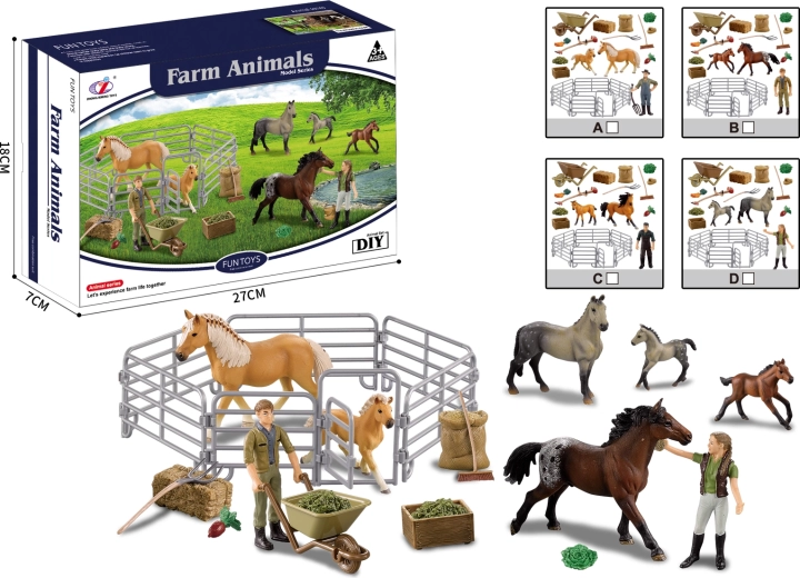 Farm Animals – Set with Horses and Paddock, 4 Types