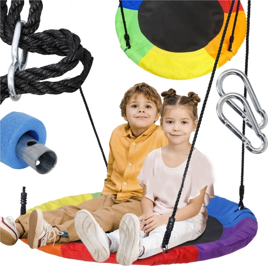 Ophængt rund gynge 100 cm – storkerede til børn