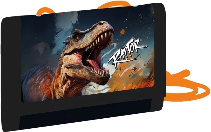 Portafoglio tessile per bambini Dino con cordino e chiusura a strappo