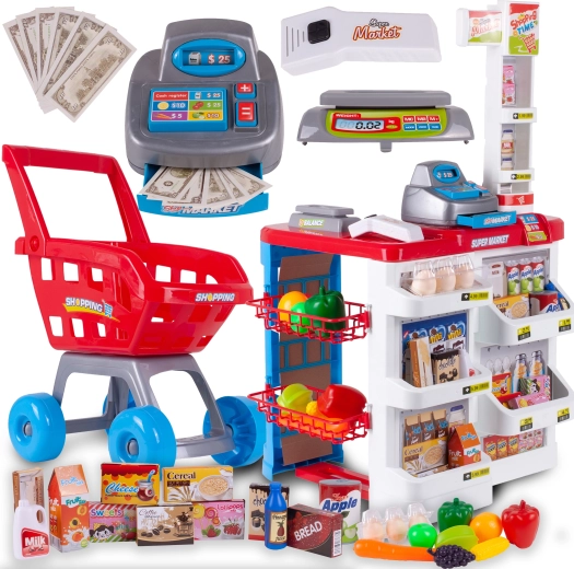 Negozio con cassa e carrello della spesa Supermercato