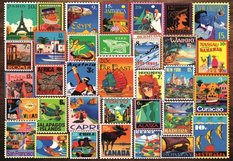 Ravensburger puzzel Postzegels uit verschillende uithoeken van de wereld 200 stukjes