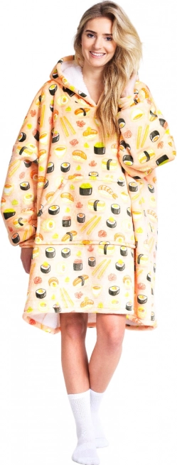 Cozy Noxxiez Hoodie-Decke mit Kapuze, Sushi – Oversize tragbare Decke