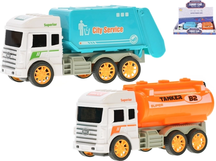 Ensemble de petites voitures en plastique à friction – camions-citernes et camions-bennes à ordures, 8 pcs