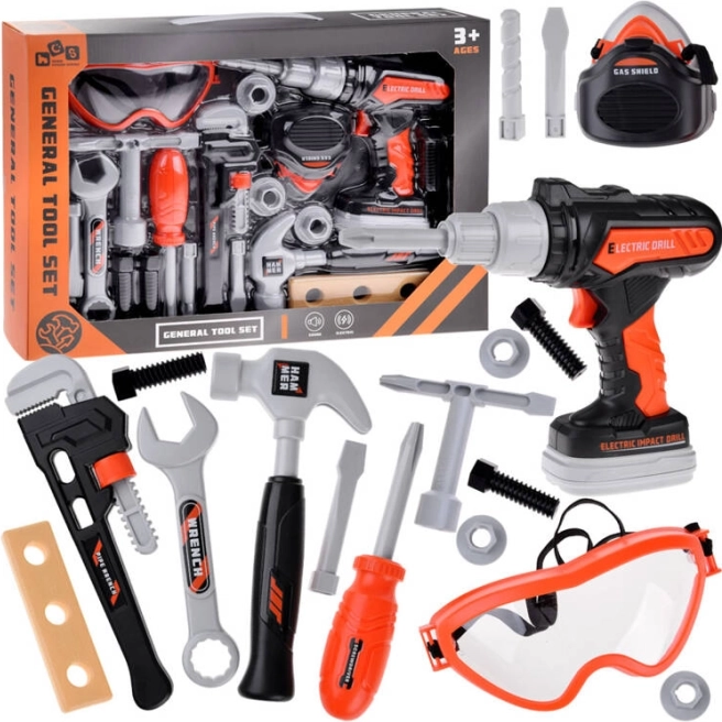 Large Set for Little DIY Enthusiasts with Drill, Hammer and Wrench