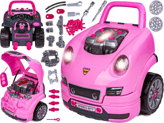 Pink car for little mechanics with interactive cockpit and remote control, 3+