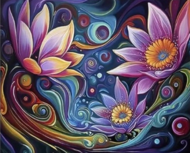 Diamantmaling Abstrakte blomster 30 × 40 cm