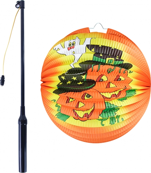 Halloweenský lampion veselá dýně 25 cm se svítící hůlkou 40 cm