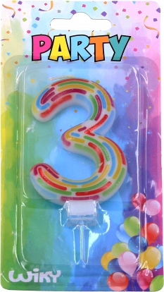 Party candle number 3 with stripes