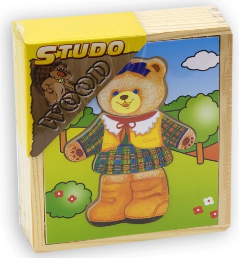 Babu drevená šatníková skriňa s medvedou slečnou – prezliekacia hra pre deti