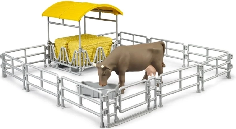 Bruder høloft med indhegninger og ko – bondegårdslegesæt