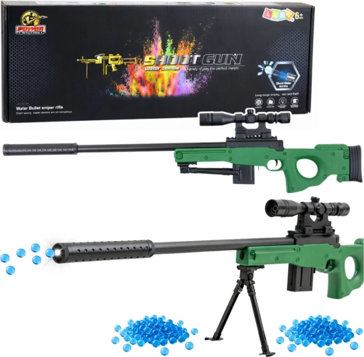 Børne gel-snyperrifle med kikkertsigte, lyddæmper og bipod