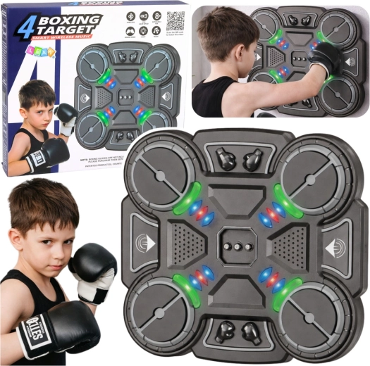 Interactive boxing target for kids with LED lights and music, 3 levels, black